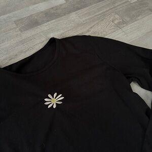 Shein Black Top with Daisy Embroidery